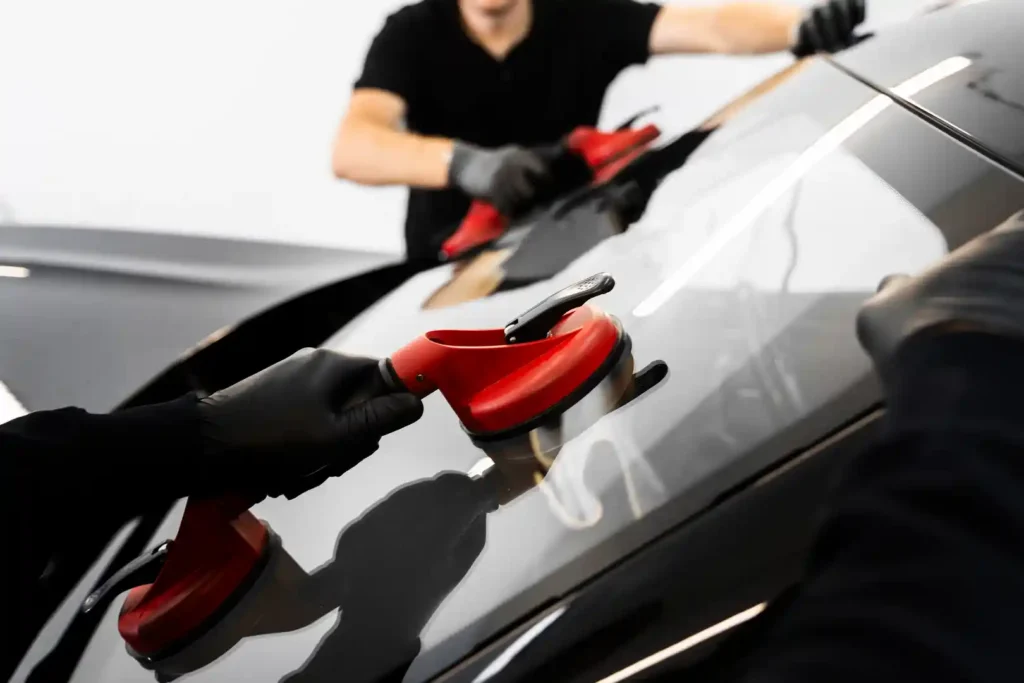 Tallahassee technicians repairing and replacing a car windshield